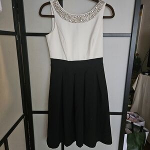 White House Black Market Black and White Mini Dress with Embellished Collar